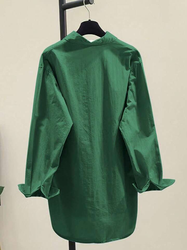 Women's Simple Turn-Down Collar Loose Long Sleeve Shirt
