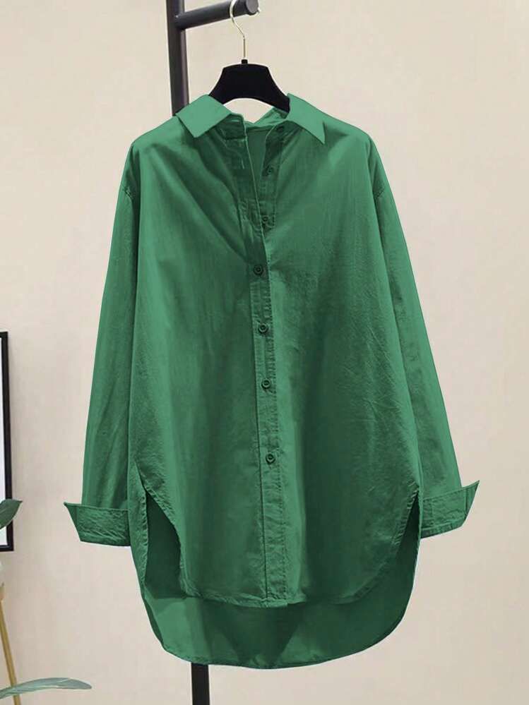 Women's Simple Turn-Down Collar Loose Long Sleeve Shirt