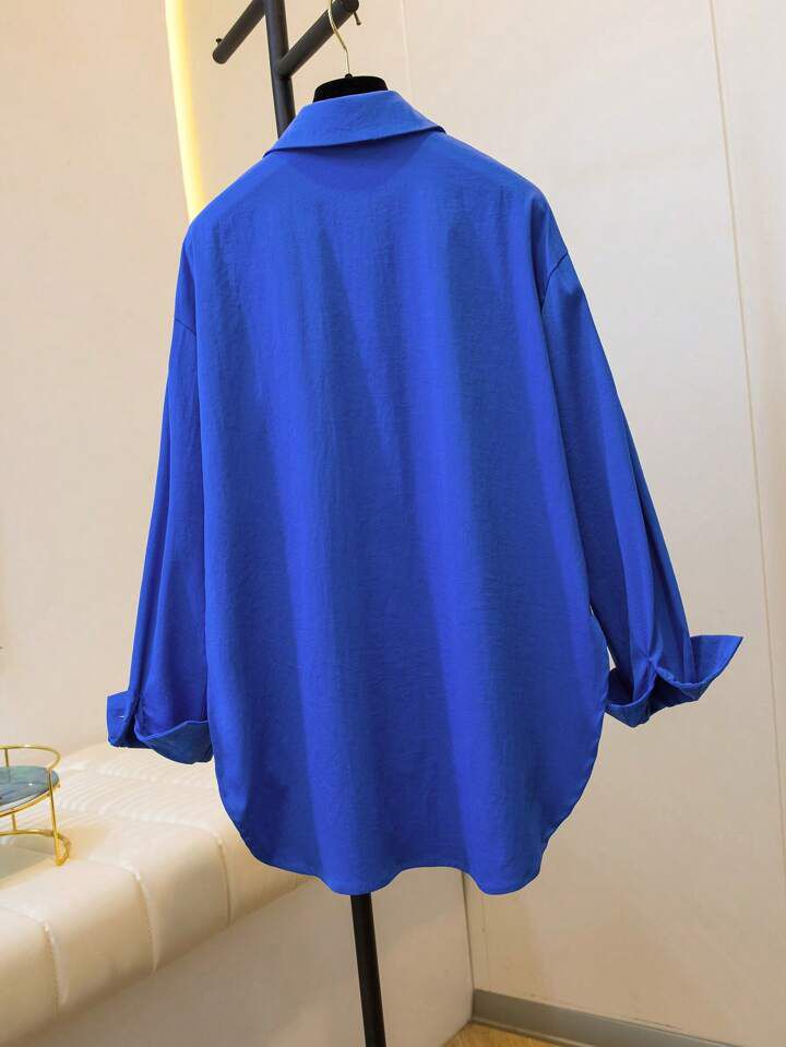 Women's Simple Turn-Down Collar Loose Long Sleeve Shirt