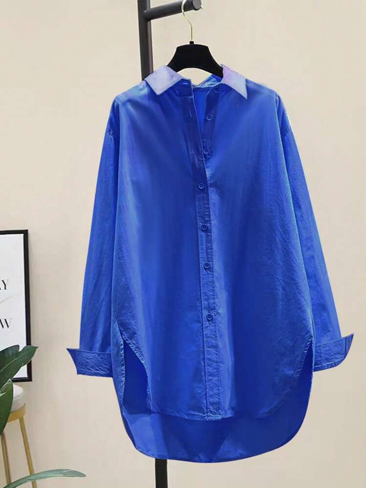 Women's Simple Turn-Down Collar Loose Long Sleeve Shirt