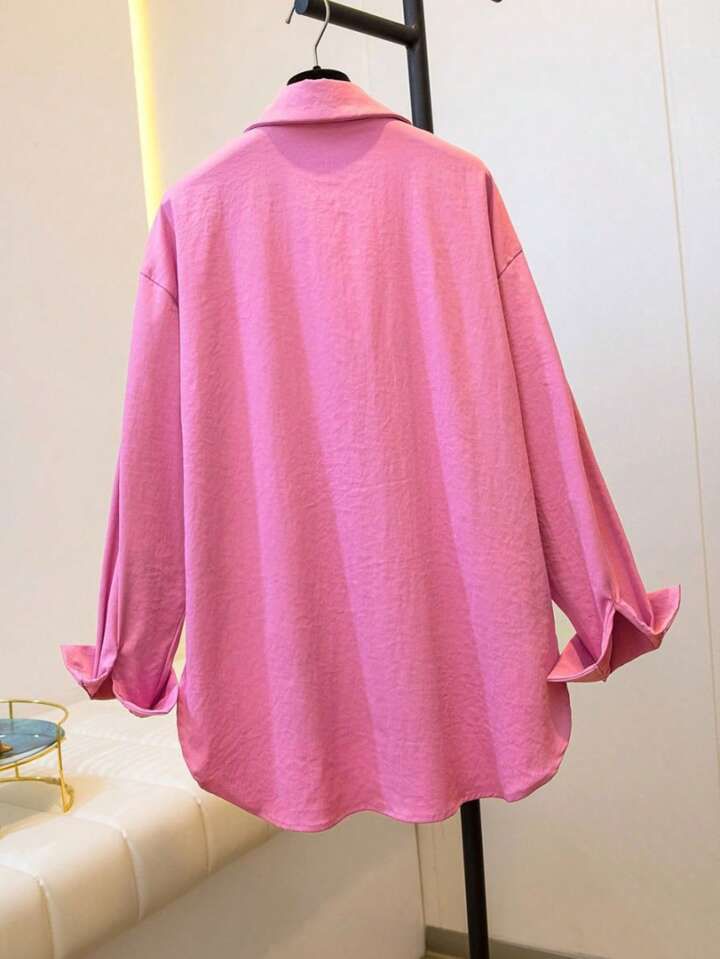 Women's Simple Turn-Down Collar Loose Long Sleeve Shirt