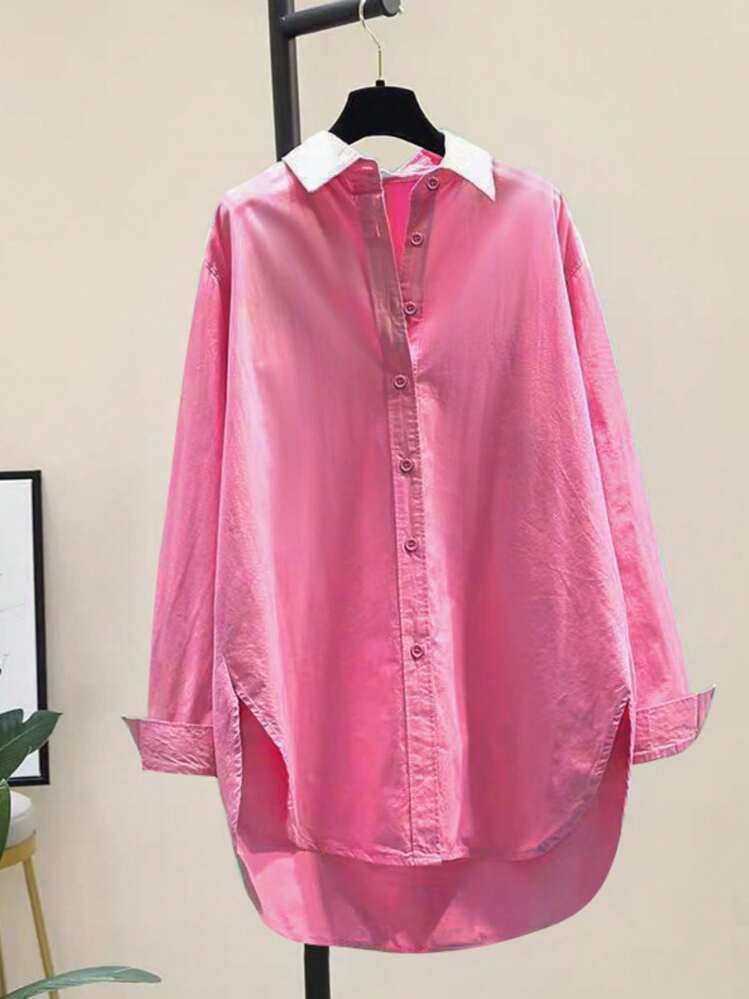 Women's Simple Turn-Down Collar Loose Long Sleeve Shirt