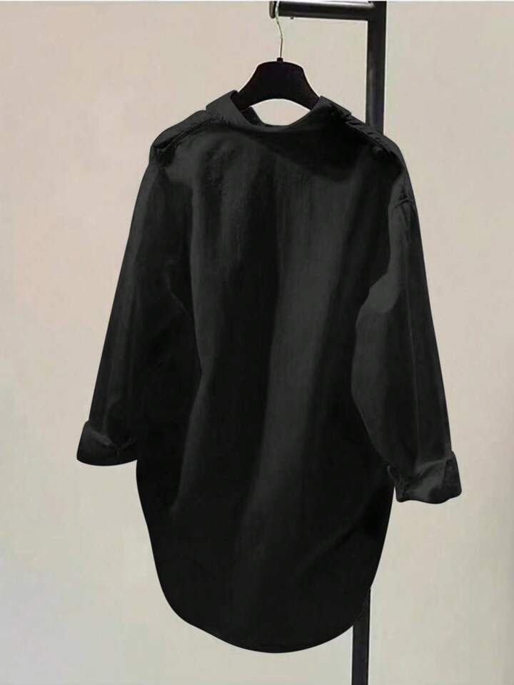 Women's Simple Turn-Down Collar Loose Long Sleeve Shirt