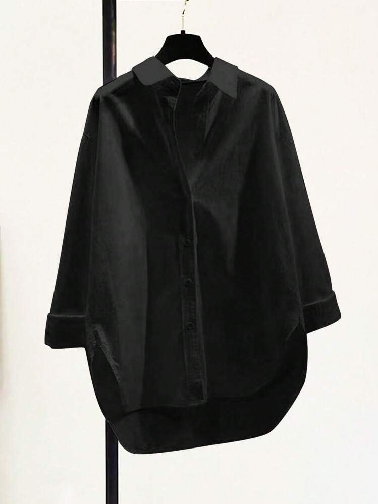 Women's Simple Turn-Down Collar Loose Long Sleeve Shirt