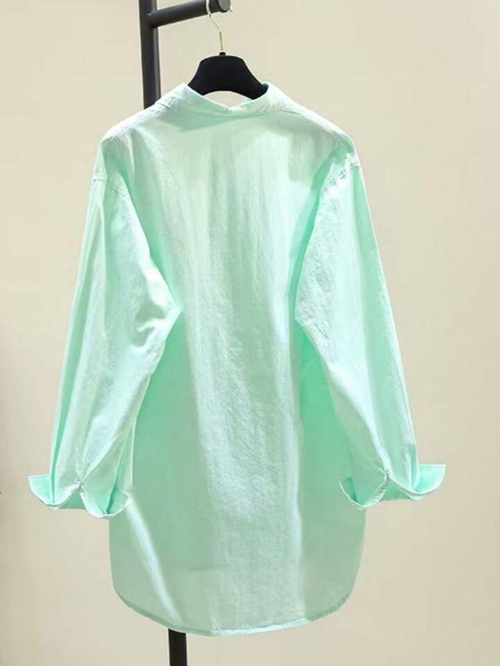 Women's Simple Turn-Down Collar Loose Long Sleeve Shirt