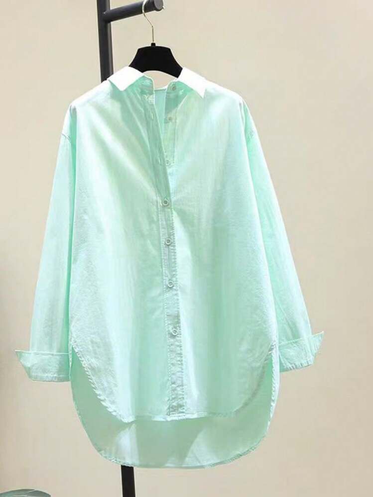 Women's Simple Turn-Down Collar Loose Long Sleeve Shirt