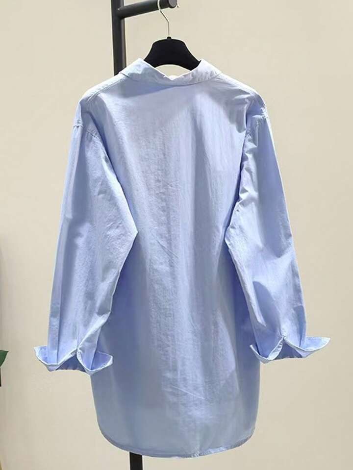 Women's Simple Turn-Down Collar Loose Long Sleeve Shirt