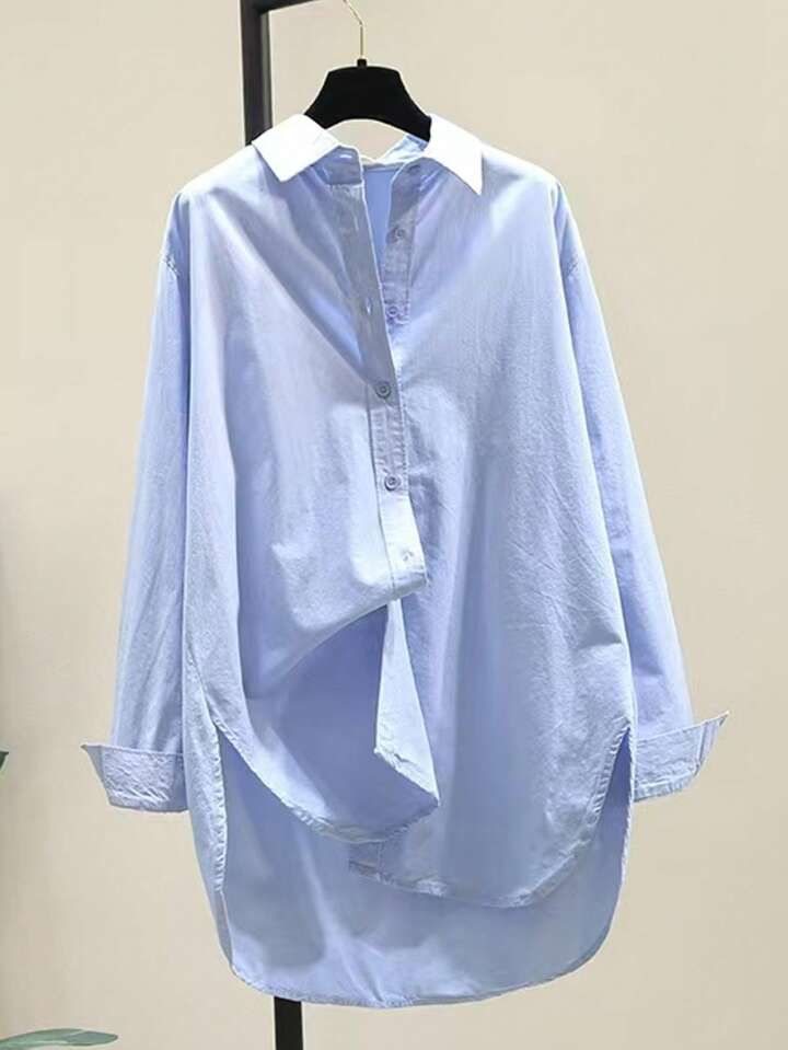Women's Simple Turn-Down Collar Loose Long Sleeve Shirt