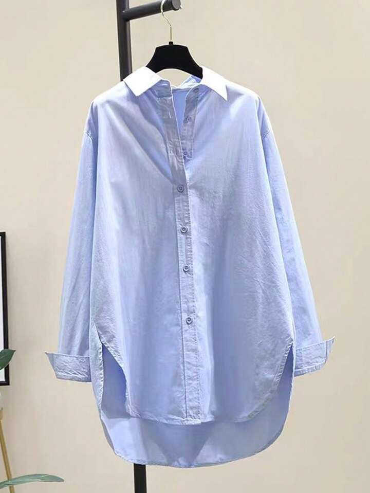 Women's Simple Turn-Down Collar Loose Long Sleeve Shirt