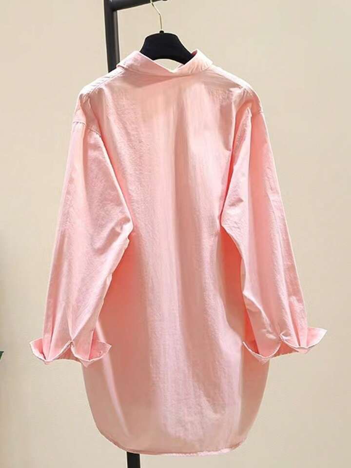 Women's Simple Turn-Down Collar Loose Long Sleeve Shirt