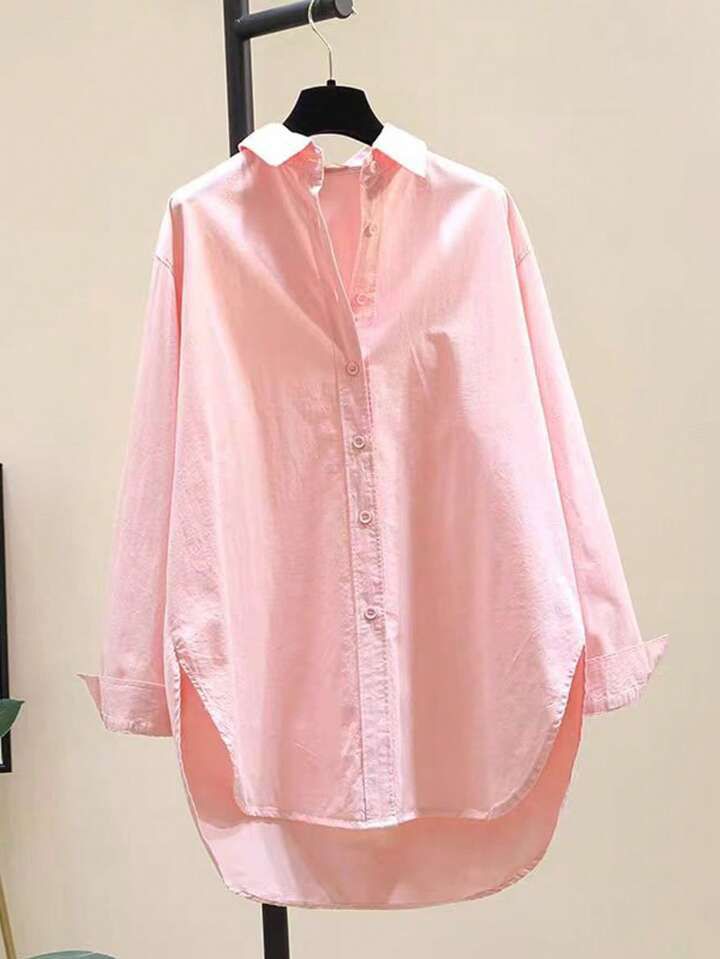 Women's Simple Turn-Down Collar Loose Long Sleeve Shirt