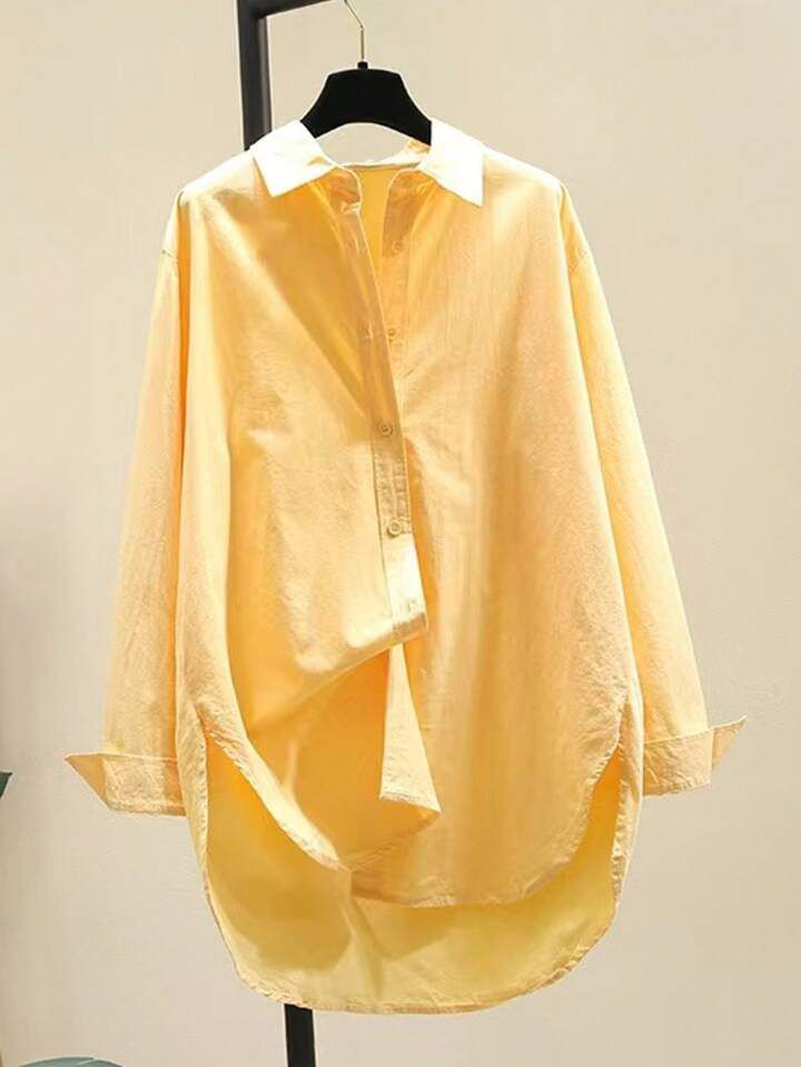 Women's Simple Turn-Down Collar Loose Long Sleeve Shirt