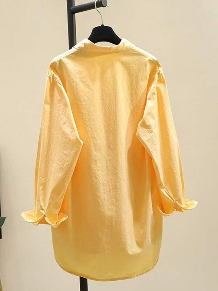 Women's Simple Turn-Down Collar Loose Long Sleeve Shirt