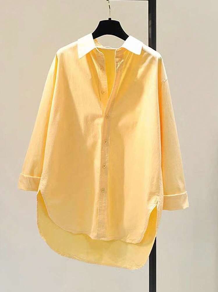 Women's Simple Turn-Down Collar Loose Long Sleeve Shirt