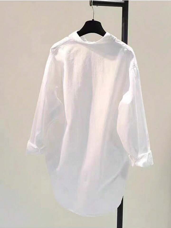 Women's Simple Turn-Down Collar Loose Long Sleeve Shirt