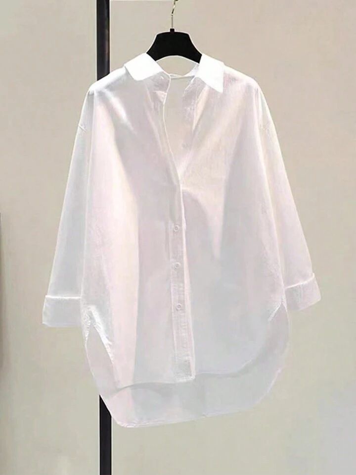 Women's Simple Turn-Down Collar Loose Long Sleeve Shirt