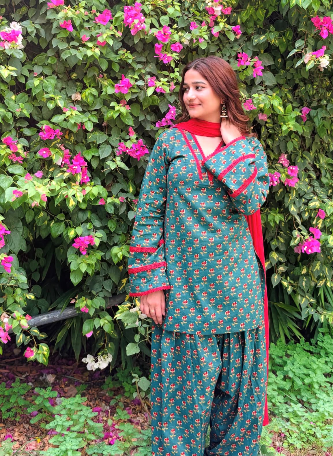 Floral Printed Kurta Palazzo Set with Contrast Dupatta