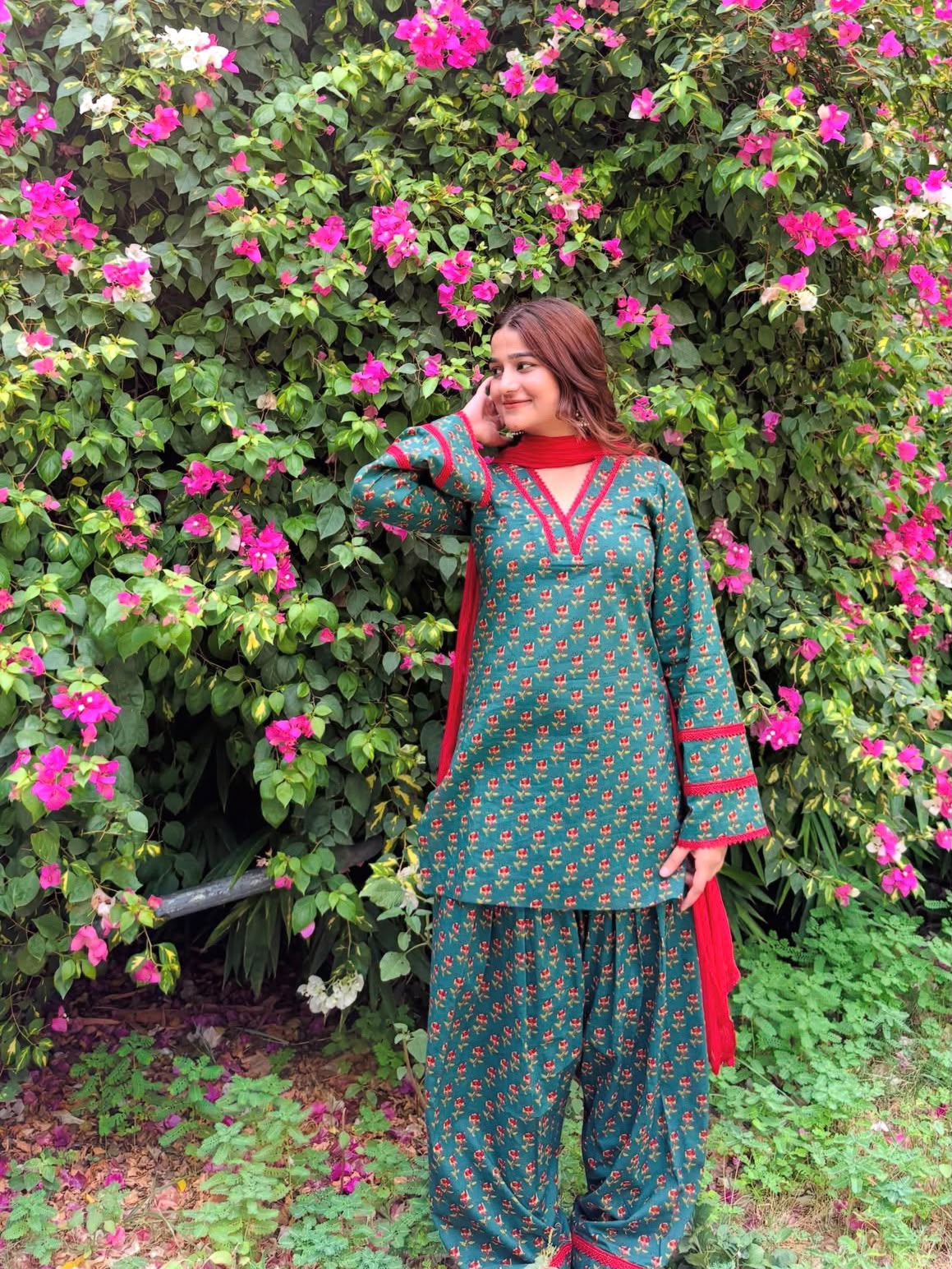 Floral Printed Kurta Palazzo Set with Contrast Dupatta