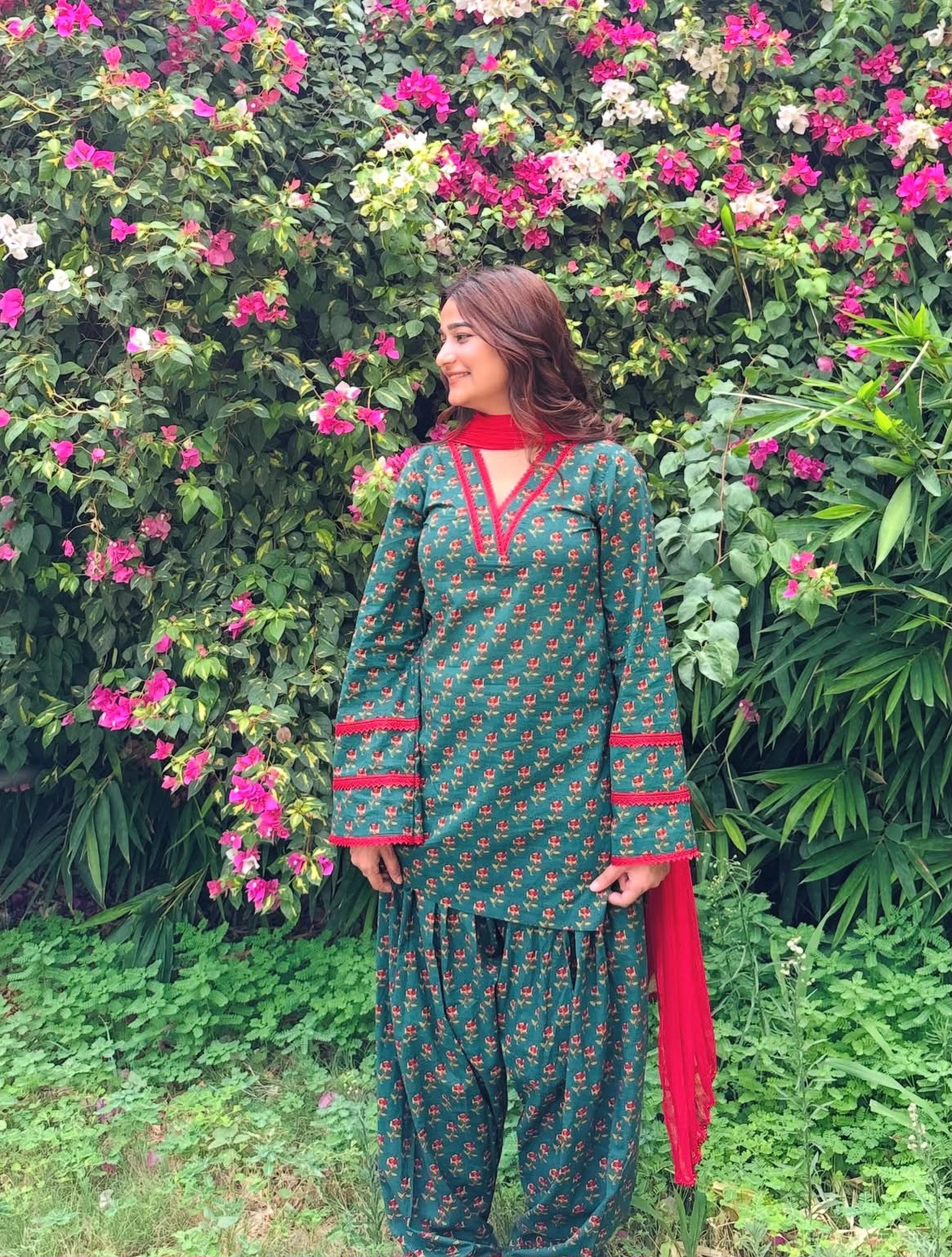 Floral Printed Kurta Palazzo Set with Contrast Dupatta