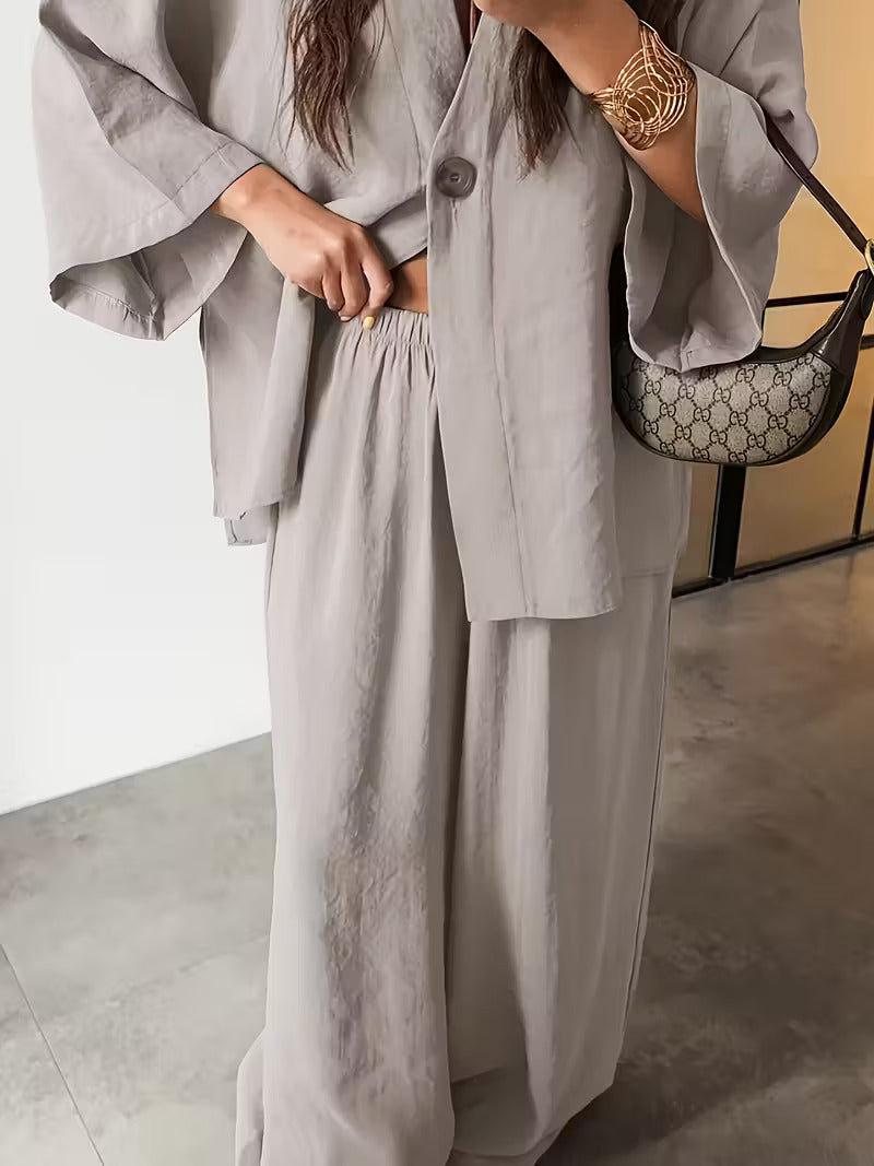 Women'S Elegant V-Neck Long Sleeve Top & High-Waist Pants Set