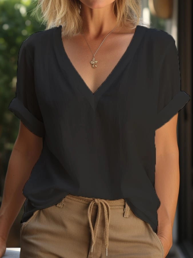 Women's Cotton Casual V-Neck Top