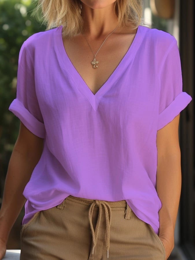 Women's Cotton Casual V-Neck Top