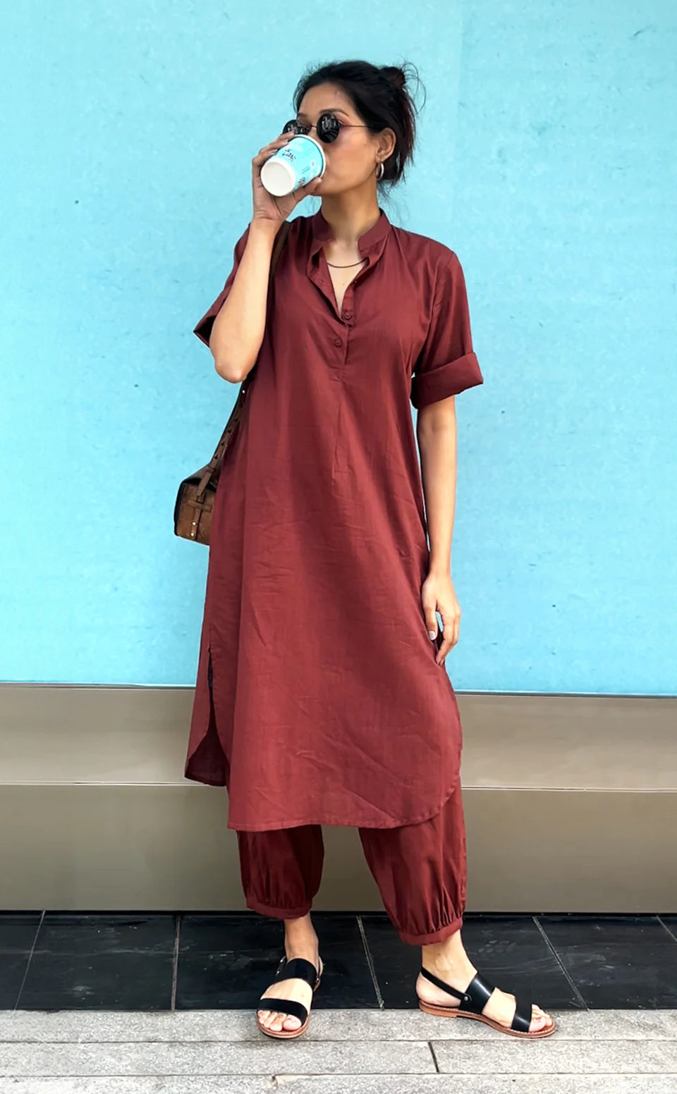 Women Cotton Plain Kurta Set