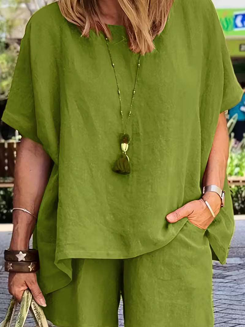 Women Summer Sets Short Sleeve Crew Neck Tops And Bottom