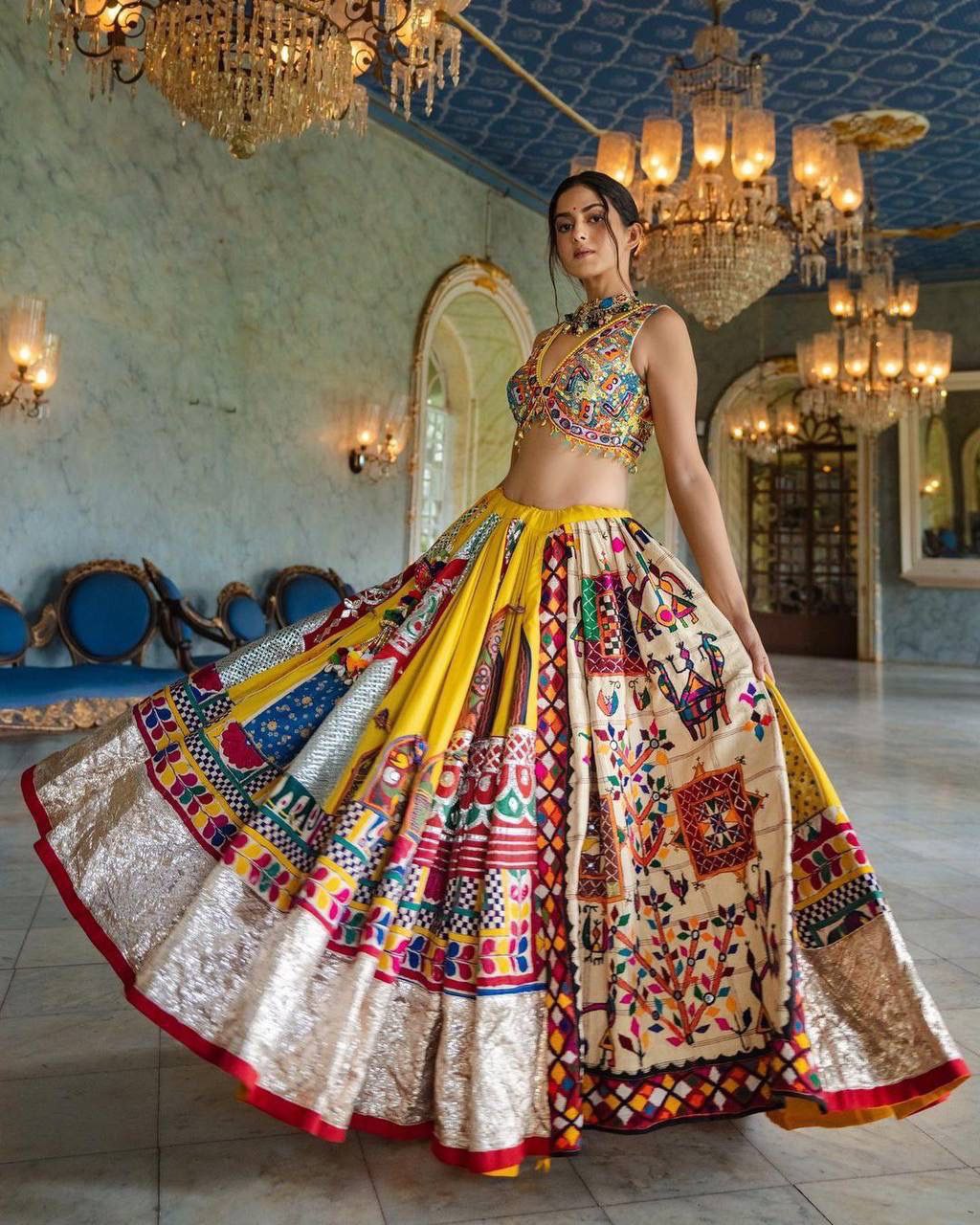 MULTI COLOR SOFT BUTTER SILK DIGITAL PRINTED LEHENGA CHOLI