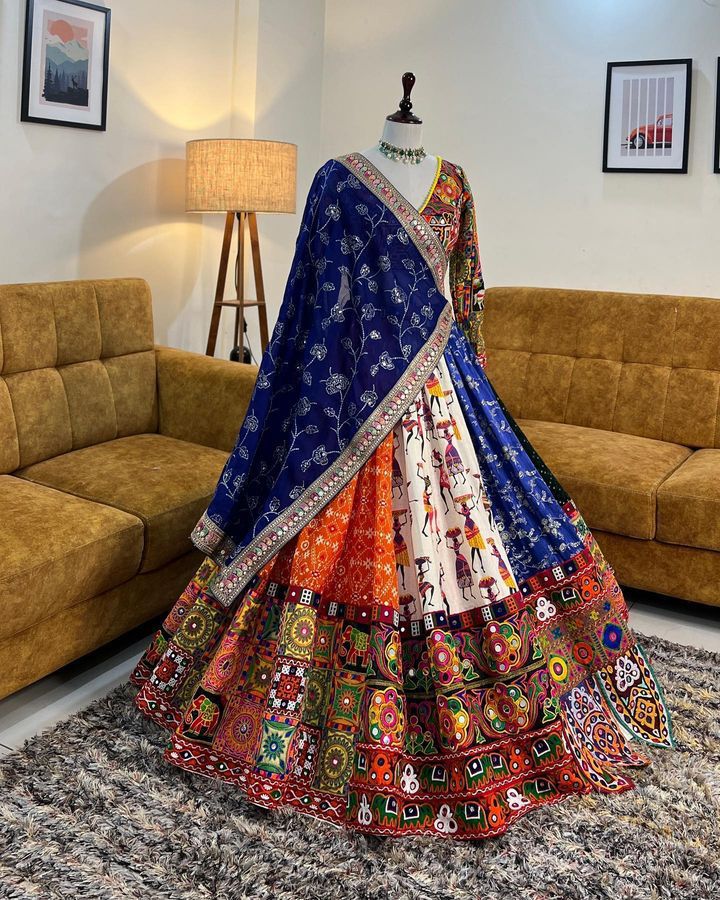 MULTI COLOR SOFT BUTTER SILK DIGITAL PRINTED LEHENGA CHOLI