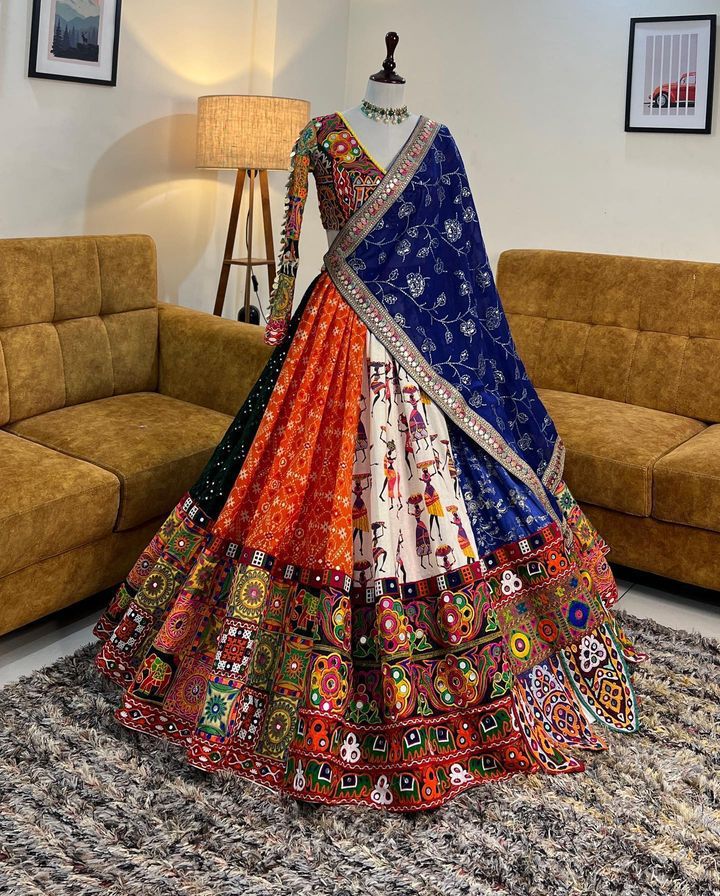 MULTI COLOR SOFT BUTTER SILK DIGITAL PRINTED LEHENGA CHOLI