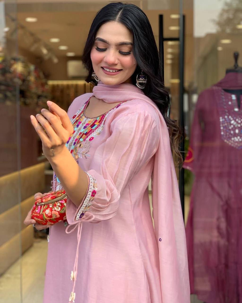 EXCLUSIVE DESIGNER HEAVY COTTON WITH EMBROIDERY MIRROR WORK SUIT