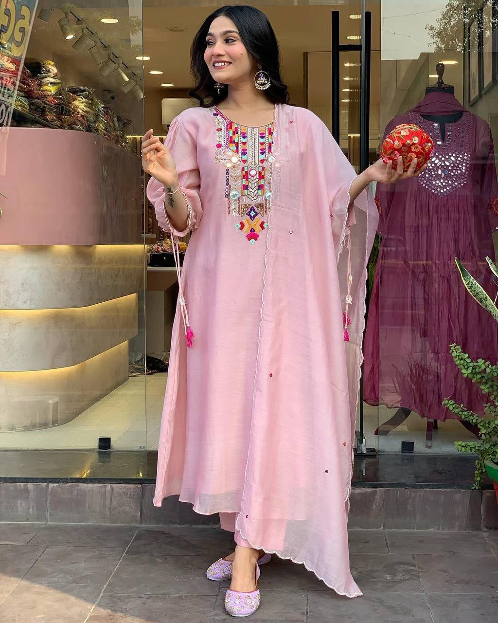 EXCLUSIVE DESIGNER HEAVY COTTON WITH EMBROIDERY MIRROR WORK SUIT