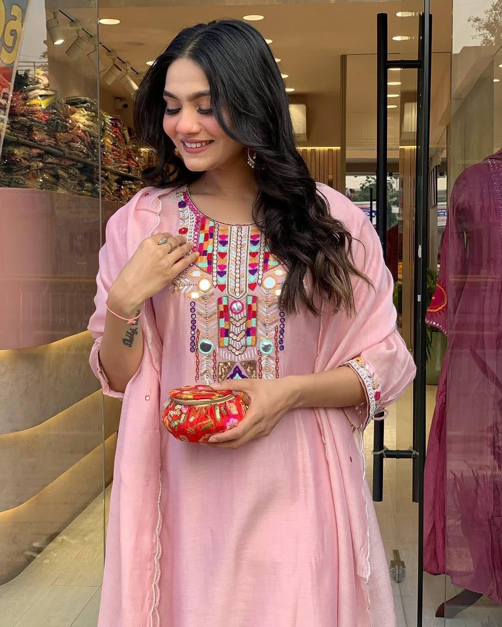 EXCLUSIVE DESIGNER HEAVY COTTON WITH EMBROIDERY MIRROR WORK SUIT