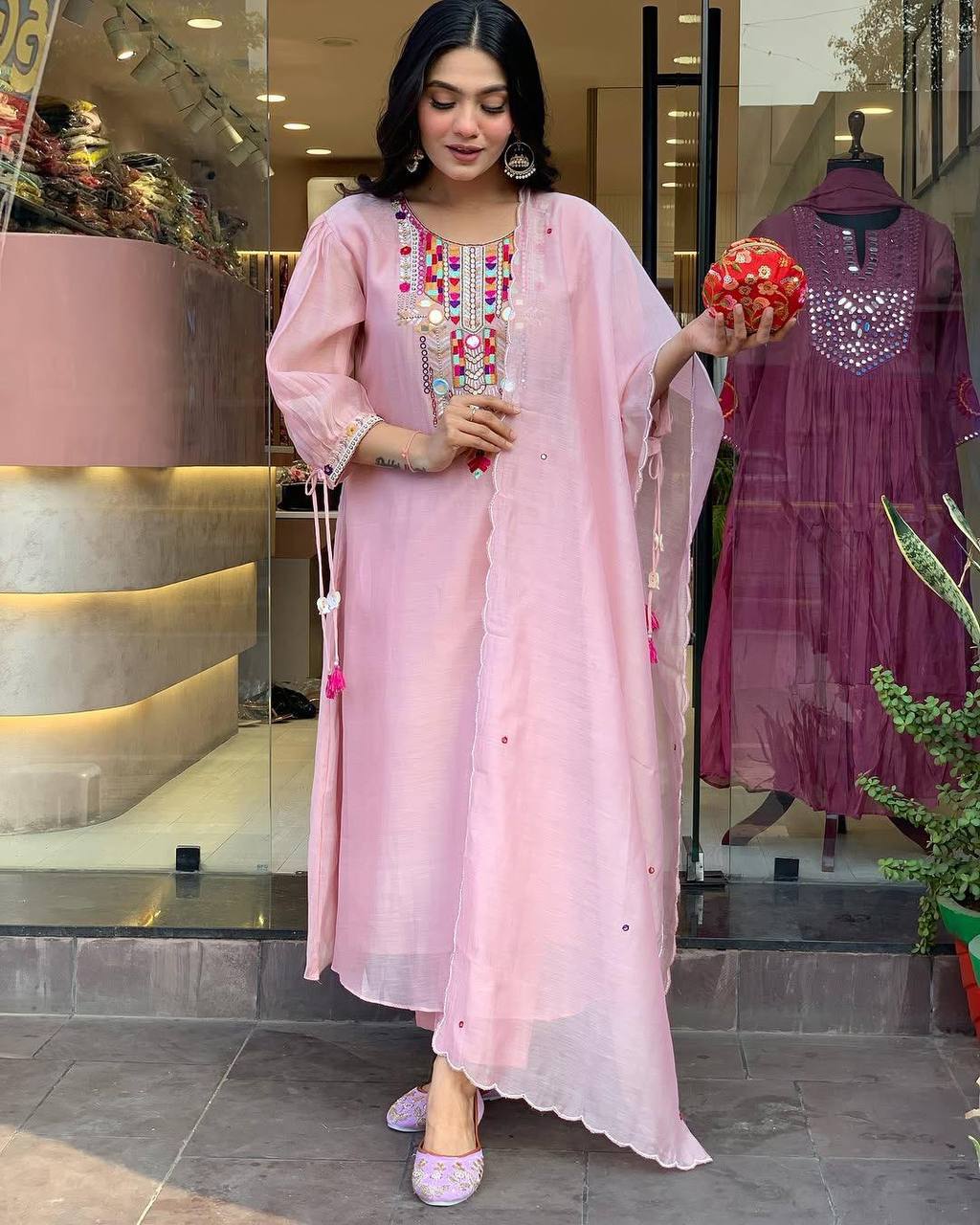 EXCLUSIVE DESIGNER HEAVY COTTON WITH EMBROIDERY MIRROR WORK SUIT