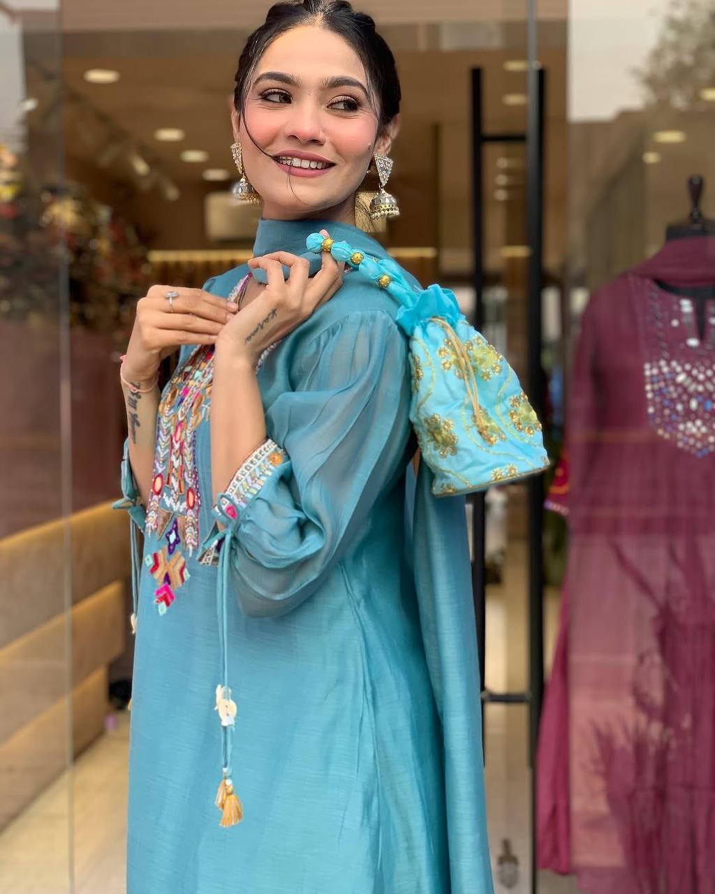 EXCLUSIVE DESIGNER HEAVY COTTON WITH EMBROIDERY MIRROR WORK SUIT