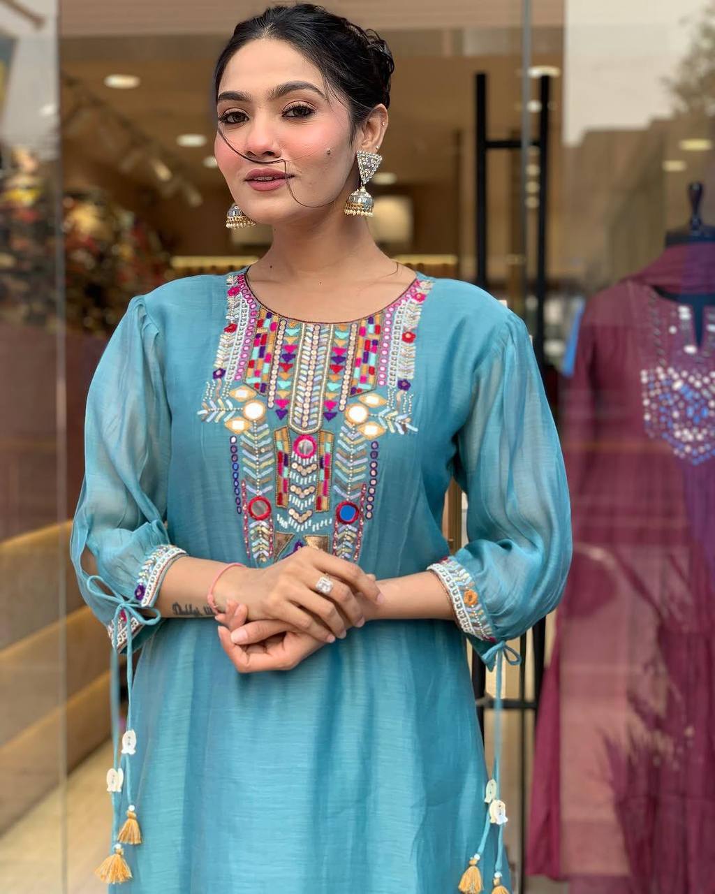 EXCLUSIVE DESIGNER HEAVY COTTON WITH EMBROIDERY MIRROR WORK SUIT