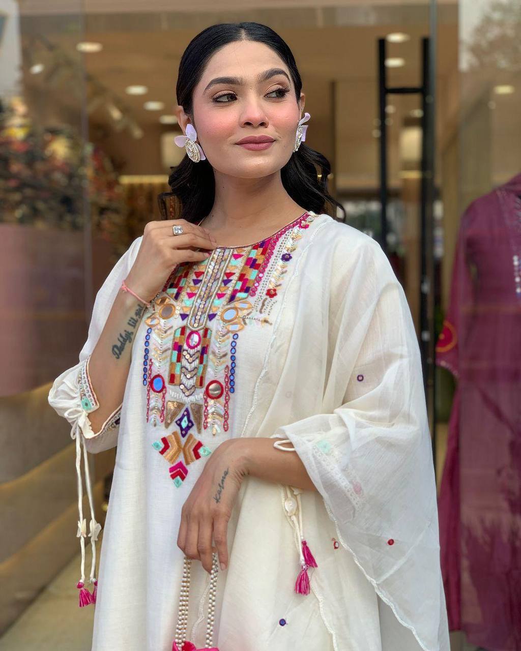 EXCLUSIVE DESIGNER HEAVY COTTON WITH EMBROIDERY MIRROR WORK SUIT