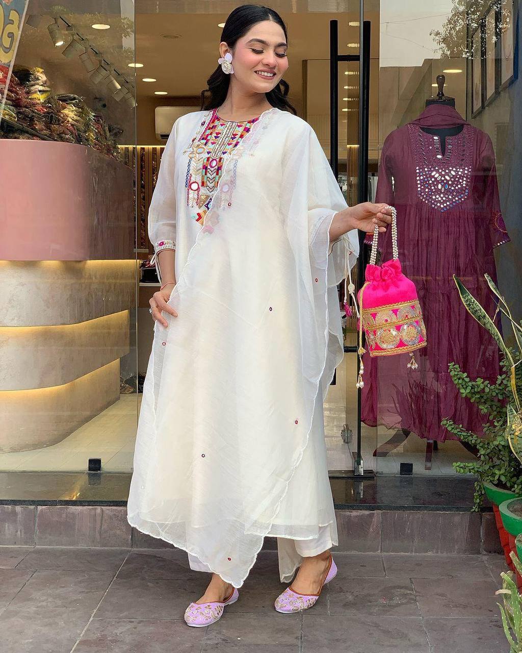 EXCLUSIVE DESIGNER HEAVY COTTON WITH EMBROIDERY MIRROR WORK SUIT