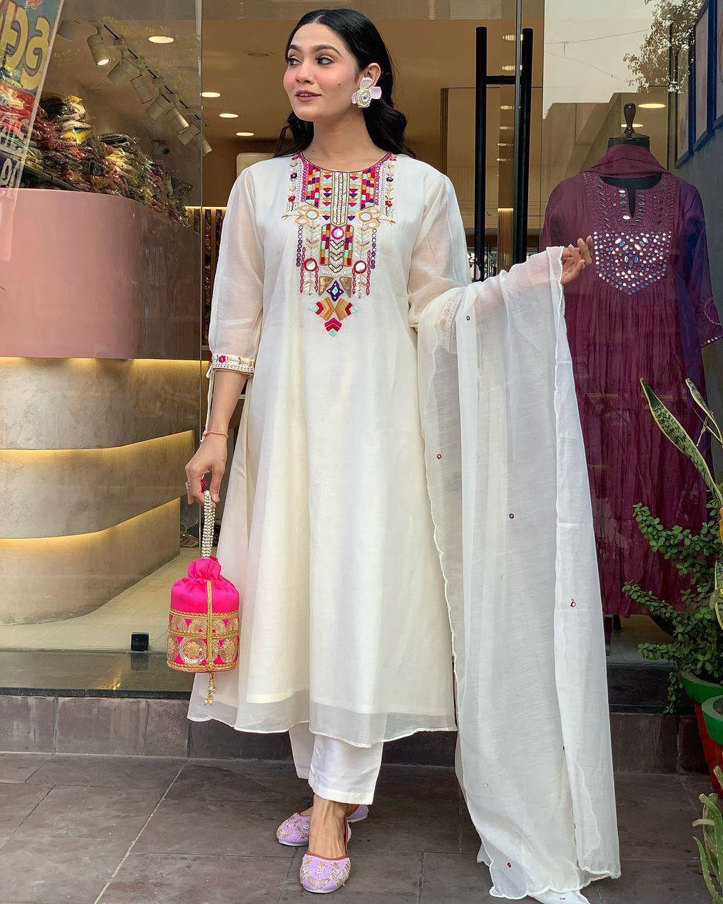 EXCLUSIVE DESIGNER HEAVY COTTON WITH EMBROIDERY MIRROR WORK SUIT