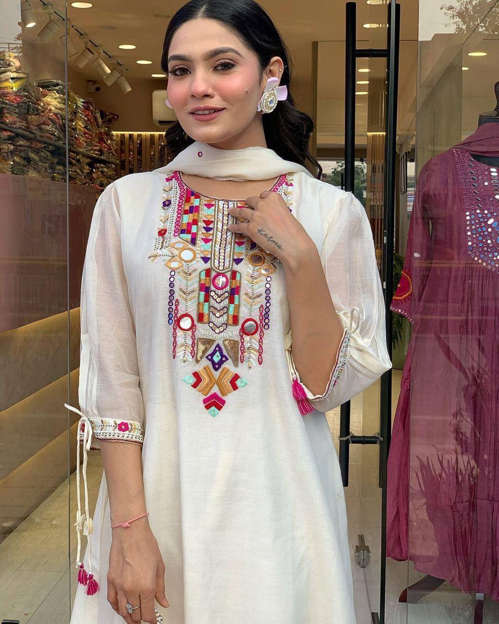 EXCLUSIVE DESIGNER HEAVY COTTON WITH EMBROIDERY MIRROR WORK SUIT