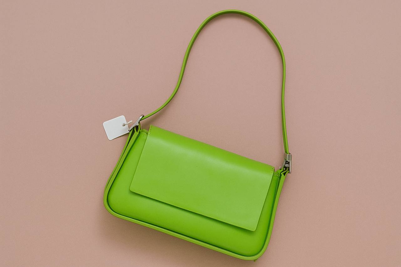 Green Solid Structured Baguette Shoulder Bag