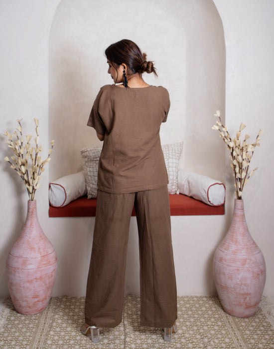 WOMEN  PLAIN CROP TOP & TROUSERS CO-ORDER SET