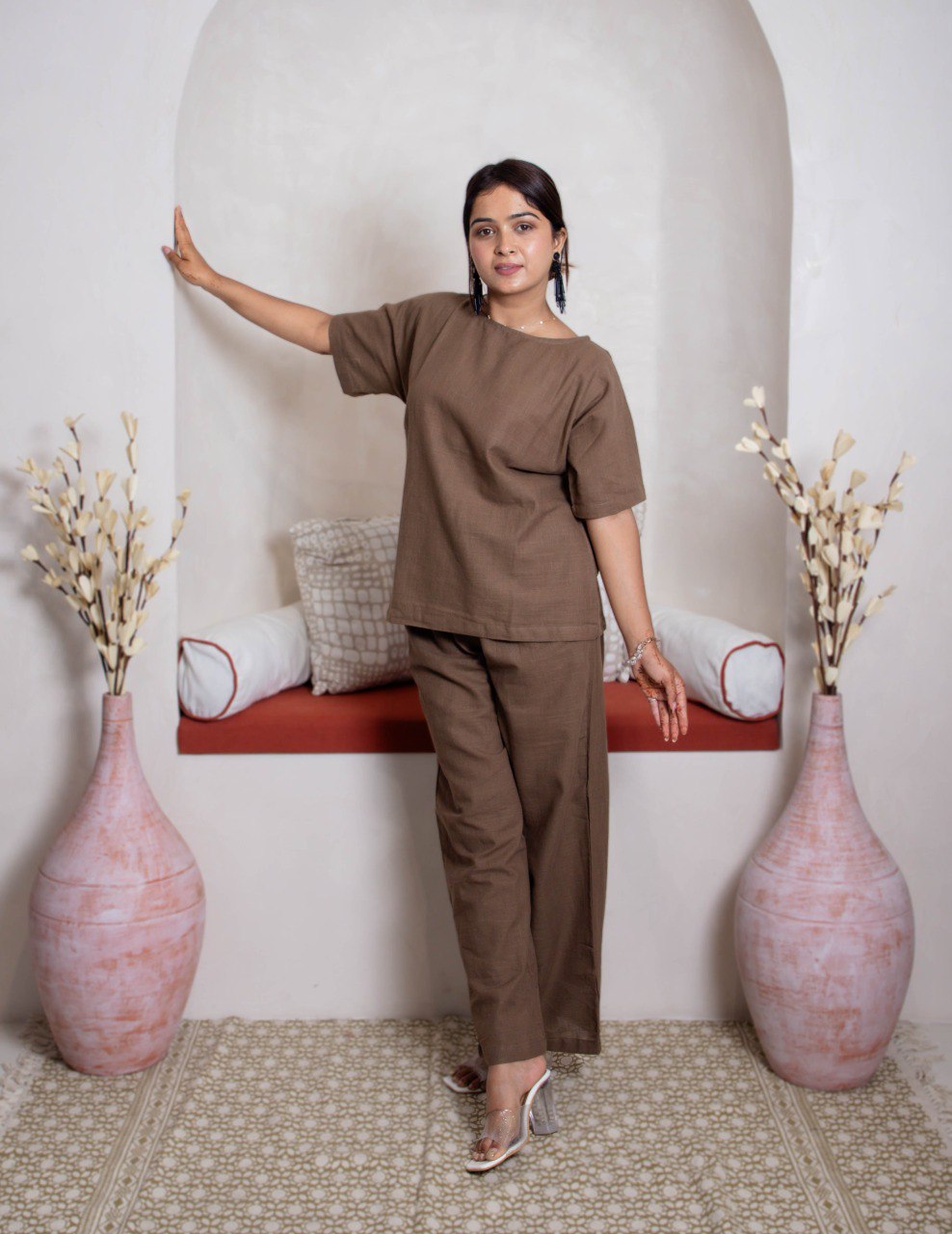 WOMEN  PLAIN CROP TOP & TROUSERS CO-ORDER SET