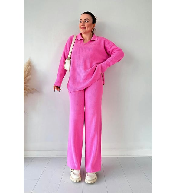 V-Neck Casual Slit Knitted Two-Piece Set