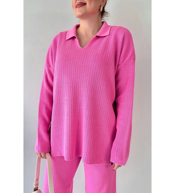 V-Neck Casual Slit Knitted Two-Piece Set