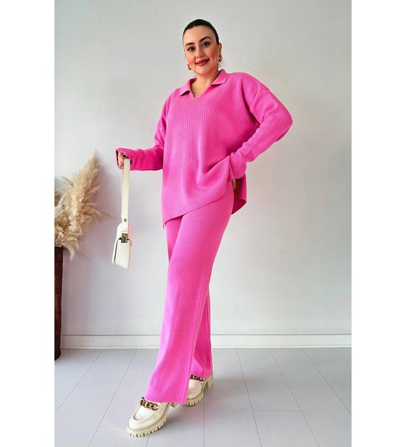 V-Neck Casual Slit Knitted Two-Piece Set