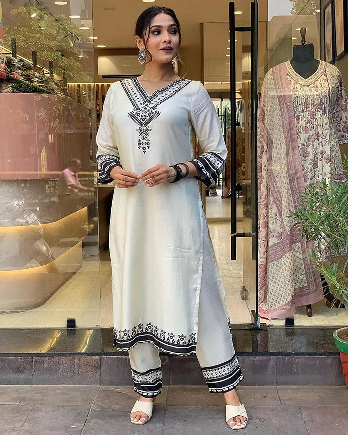 WHITE DIGITAL PRINT WORK ANARKALI KURTA SET